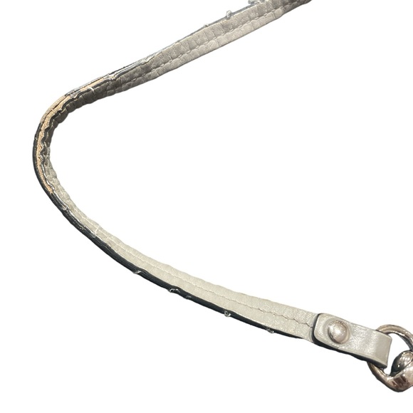 Grey cloth coach wristlet with leather accents and strap. Silver color. - Picture 8 of 11